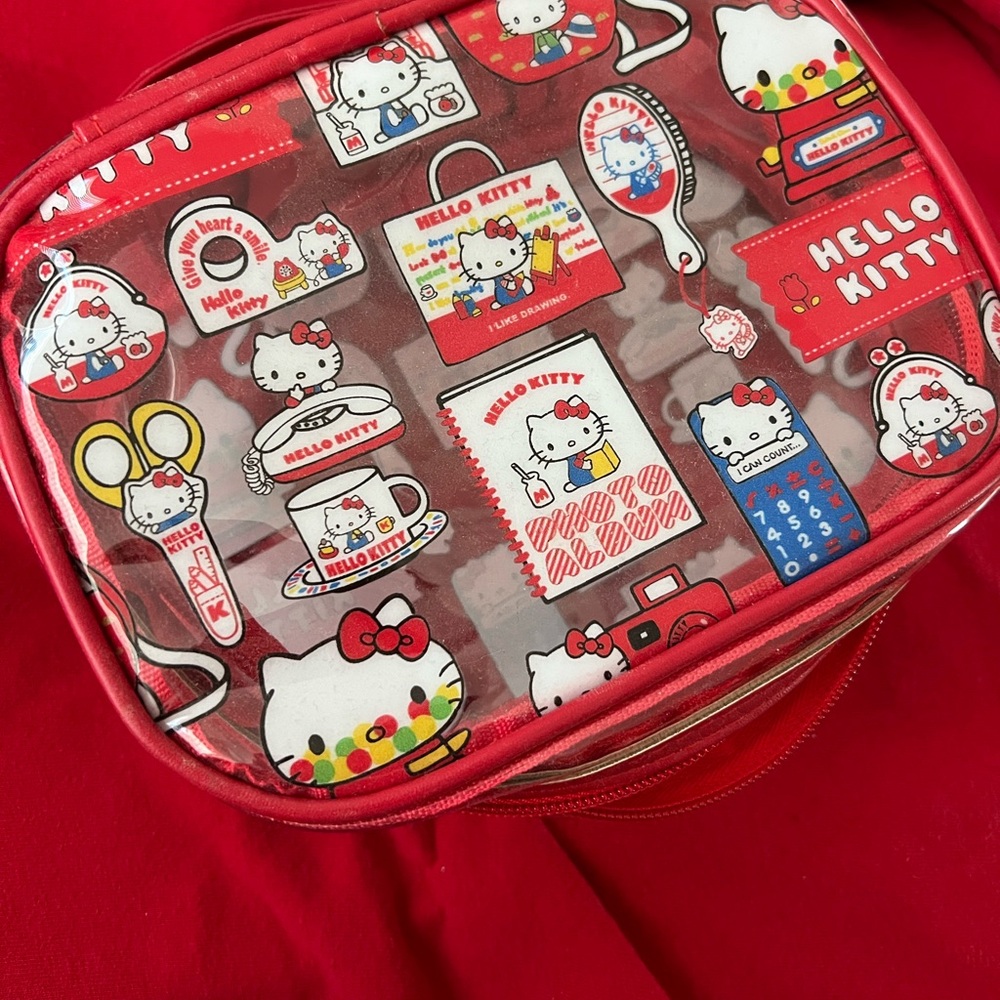 Hello Kitty Red and White Clear Pouch with Character Icons